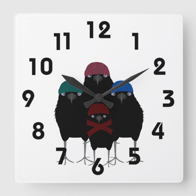 Chill Crows Wall Clock Quadratische Wanduhr (Vorderseite)