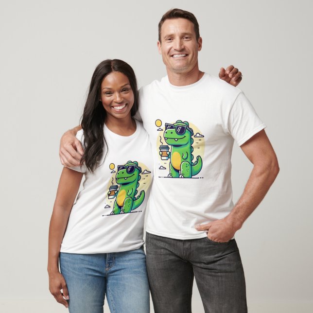 Chill Dino Vibes – T-Rex com café e óculos de sol T-Shirt (Unisex)