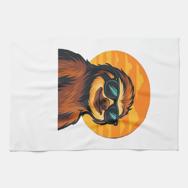 Chill Faultier mit Sonnenbrille - Retro Sonnenunte Geschirrtuch (Horizontal)