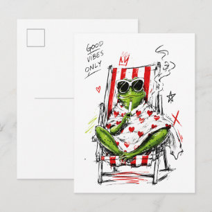 Chill Frosch Gute Vibes Only Sonnenbrille Kunst Postkarte