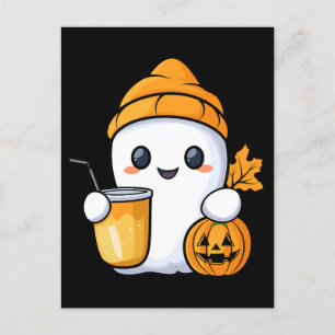 Chill Ghost Warme Kaffee Gemüter Fall Feiertagspostkarte