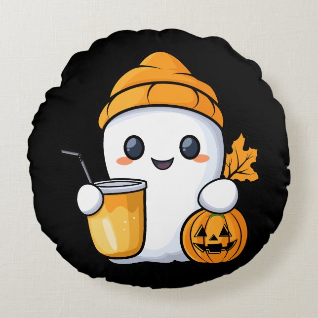 Chill Ghost Warme Kaffee Gemüter Fall Rundes Kissen (Vorderseite)