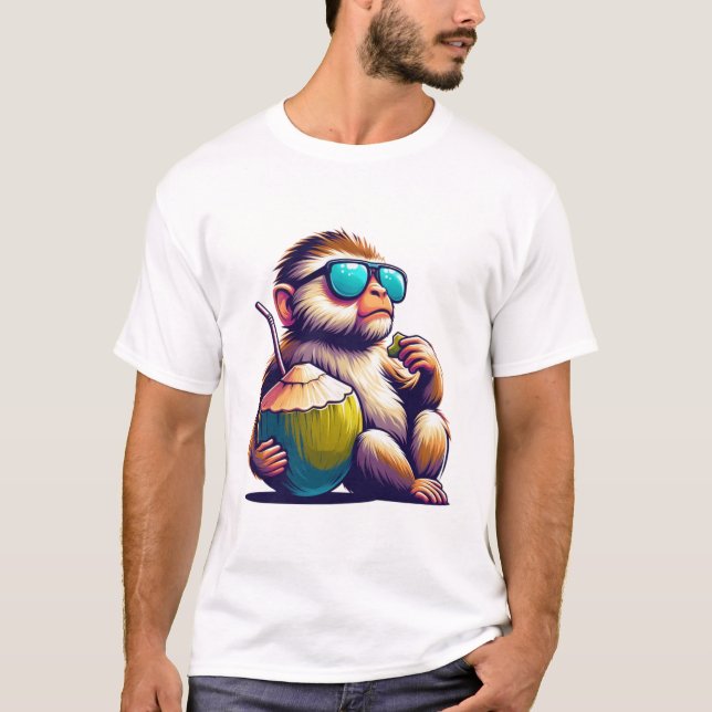 "Chill Monkey with Coconut - Tropical Relaxation" T-Shirt (Vorderseite)