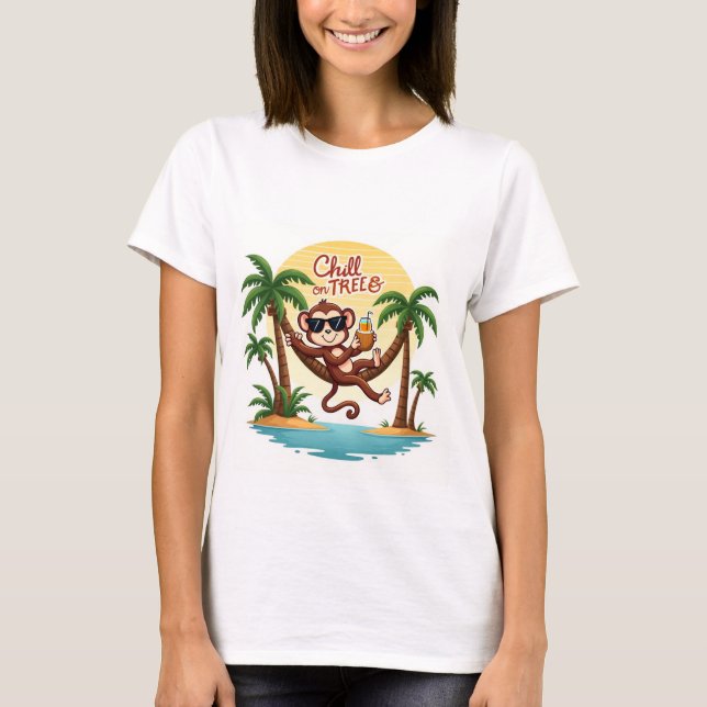 Chill on Trees Monkey Cartoon T-Shirt (Vorderseite)