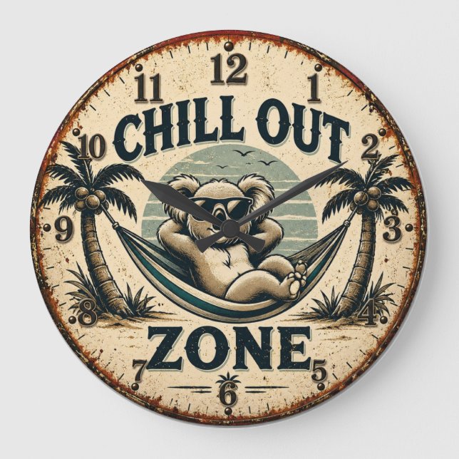 Chill Out Zone Funny Koala Große Wanduhr (Vorderseite)