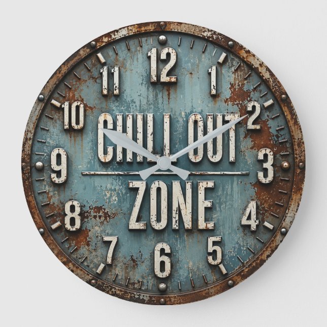Chill Out Zone Rustic Industrial Große Wanduhr (Vorderseite)