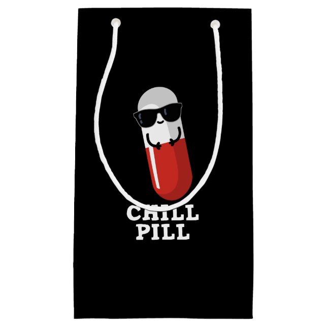 Chill Pill Funny Medicine Pun Dark BG Kleine Geschenktüte (Vorderseite)