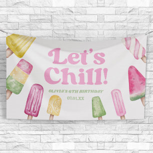 Chill Pink Retro Popsicle Birthday Party Banner