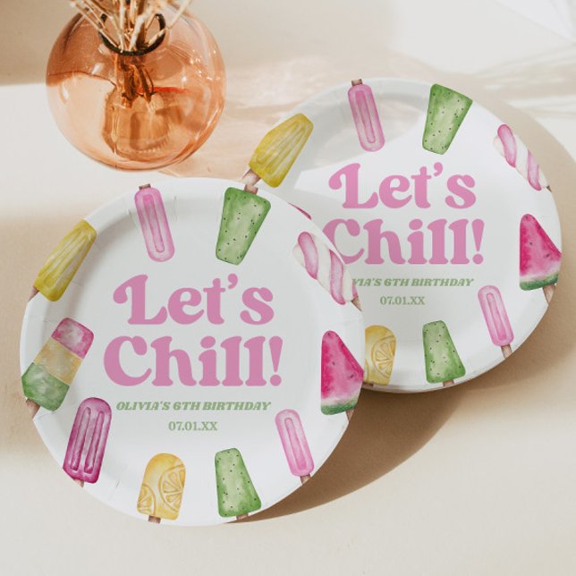 Chill Pink Retro Popsicle Birthday Party Pappteller (Von Creator hochgeladen)
