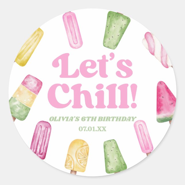 Chill Pink Retro Popsicle Birthday Party Runder Aufkleber (Vorderseite)