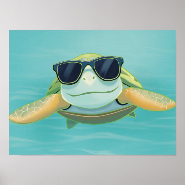 Chill Sea Turtle with Sunglasses – Underwater Vibe Poster (Vorne)