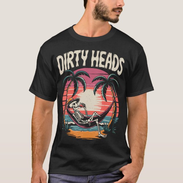 Chill Skeleton Dirty Heads Retro Beach Art for Men T-Shirt (Vorderseite)