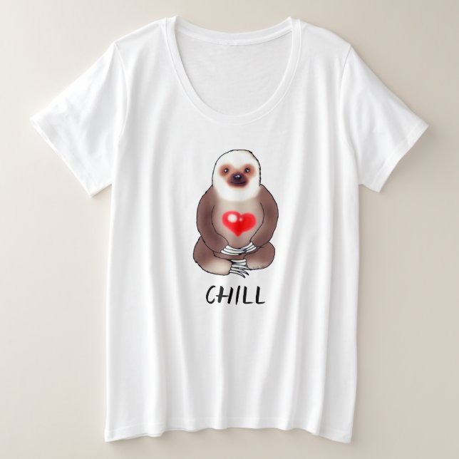 Chill Sloth mit leuchtendem Herzen Große Größe T-Shirt (Design vorne)