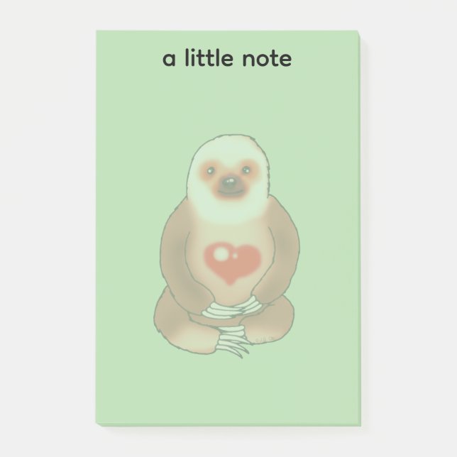 Chill Sloth mit leuchtendem Herzen Post-it Klebezettel (Vorderseite)