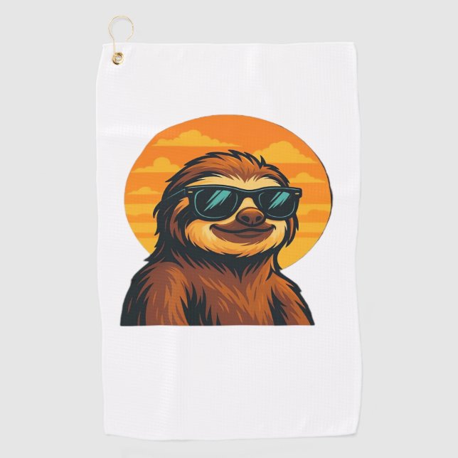 Chill Sloth mit Sonnenbrille - Retro Sunset Vibes  Golfhandtuch (Vorderseite)