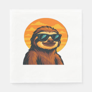 Chill Sloth mit Sonnenbrille - Retro Sunset Vibes  Serviette