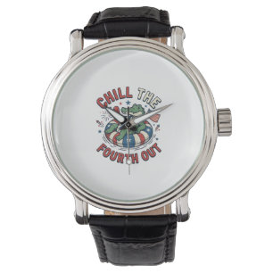 Chill The Fourth Out Alligator Patrioten-Shirt Des Armbanduhr
