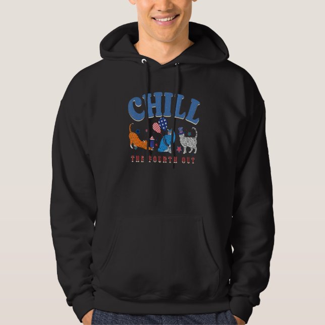 Chill The Fourth Out Cat USA 4th Of July Patriotic Hoodie (Vorderseite)