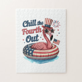 Chill The Fourth Out Funny 4th of July Flamingo Puzzle