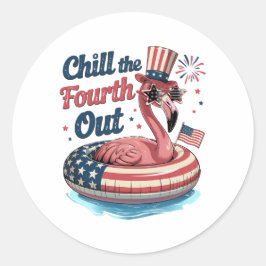 Chill The Fourth Out Funny 4th of July Flamingo Runder Aufkleber
