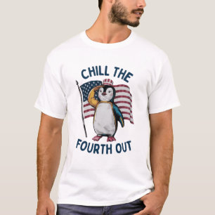 Chill The Fourth Out lustige Pinguin USA Flagر T-Shirt