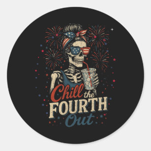 Chill The Fourth Out, Lustiger Usa-Skelett-4.-Juli Runder Aufkleber