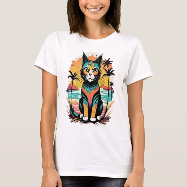 Chillaxin' Cat Beach Paradies T-Shirt (Vorderseite)