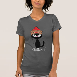Chillaxin'-Schwarze Katze mit Sockenaffen-Hut T-Shirt