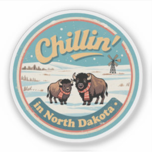 Chillen in North Dakota_ Retro Bison & Prairie  Aufkleber