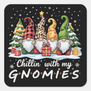 Chillen mit meinen Gnomies Weihnachtsfamilienfreun Quadratischer Aufkleber
