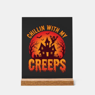 Chillen mit meinen Kumpels Halloween T-Shirt Desig Acrylschild