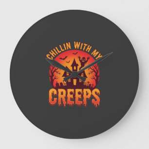 Chillen mit meinen Kumpels Halloween T-Shirt Desig Große Wanduhr