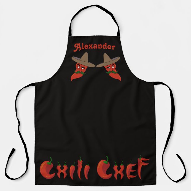 Chilli Chef Personalisierte lange Schürze (Vorderseite)