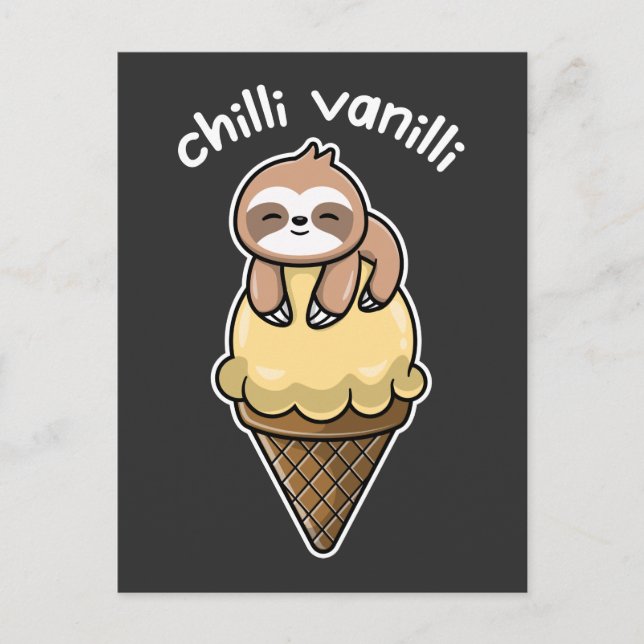 Chilli Vanilli / Chillendes Faultier mit Eis Postkarte (Vorderseite)