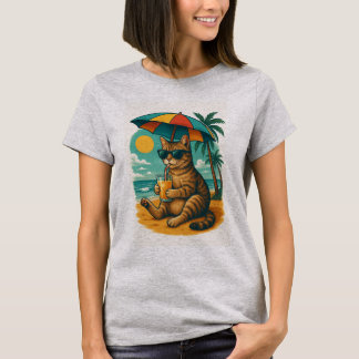 Chillige Katze mit Saft – Sommer Strand Vibes T-Sh T-Shirt