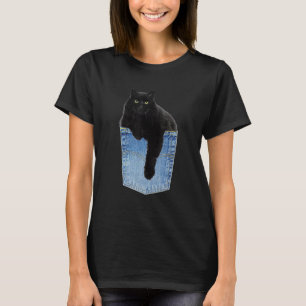 Chillin Black Cat in Denim Jean Pocket Pet T-Shirt