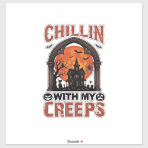 Chillin Creeps Halloween Gruselhaus Orange Mond Aufkleber
