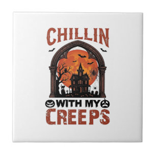 Chillin Creeps Halloween Gruselhaus Orange Mond Fliese