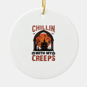 Chillin Creeps Halloween Gruselhaus Orange Mond Keramik Ornament