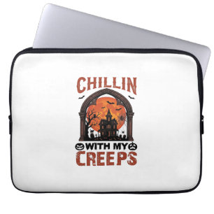 Chillin Creeps Halloween Gruselhaus Orange Mond Laptopschutzhülle