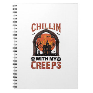 Chillin Creeps Halloween Gruselhaus Orange Mond Notizblock