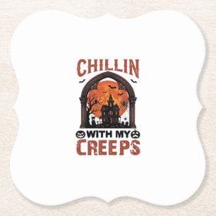 Chillin Creeps Halloween Gruselhaus Orange Mond Untersetzer
