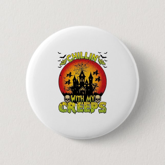 Chillin Creeps Spukhaus Halloween Hexen Sku Button (Vorderseite)