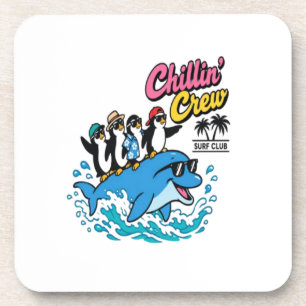 Chillin Crew Surf Club Pinguin Delfin T-Shirt Getränkeuntersetzer