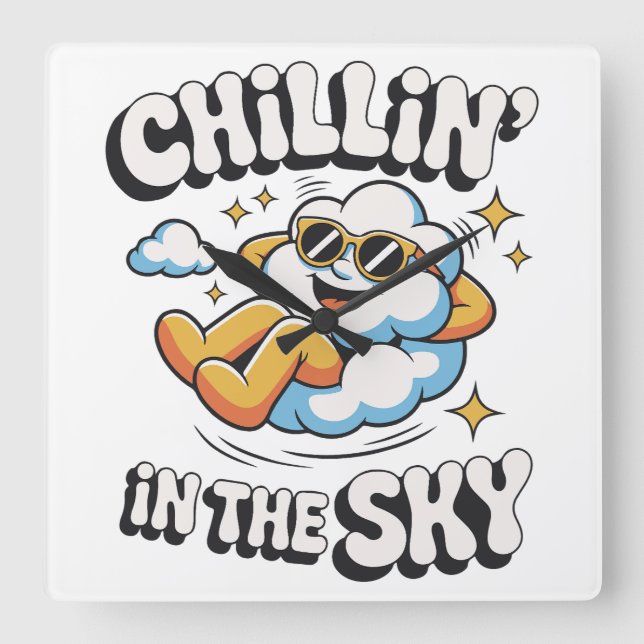 Chillin in den Himmel - Fun Cloud Wall Clock Quadratische Wanduhr (Vorderseite)