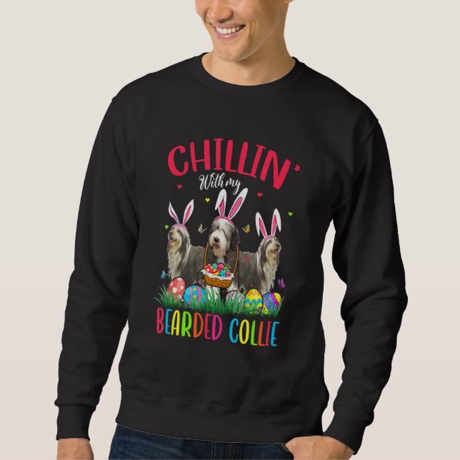 Chillin' mit meinen bärtigen Collie Ostereiern glü Sweatshirt (Vorderseite)