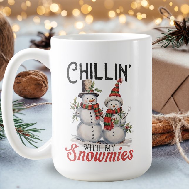Chillin' mit meinen Schneemännern Niedlicher Schne Kaffeetasse (Chillin' With My Snowmies Cute Snowman Coffee Mug. A touch of Rustic Christmas Holiday charm!)