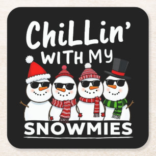 Chillin' mit meinen Snowmies Funny Snowman Weihnac Rechteckiger Pappuntersetzer