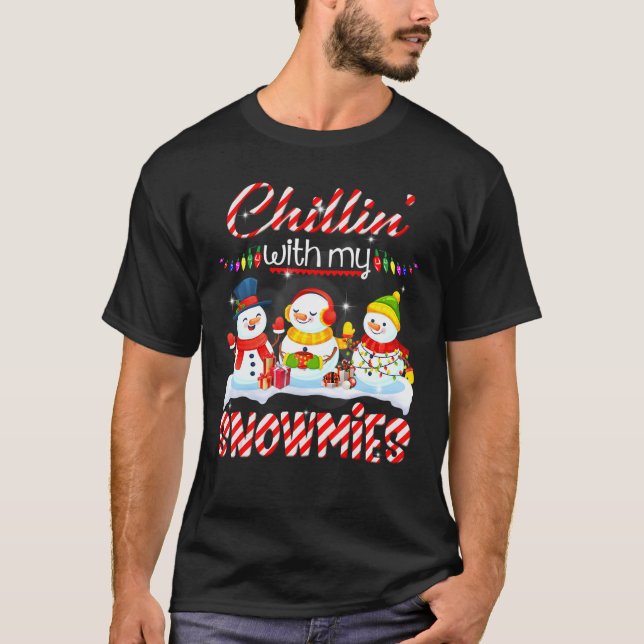 Chillin' mit meinen Snowmies Santa Snowman Scarf L T-Shirt (Vorderseite)