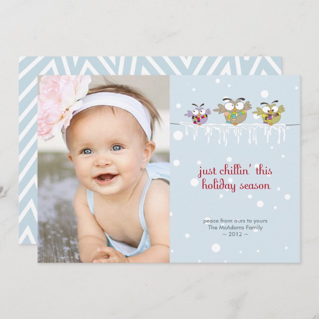 Chillin' Owls Foto Holiday Card Feiertagskarte (Vorne/Hinten)